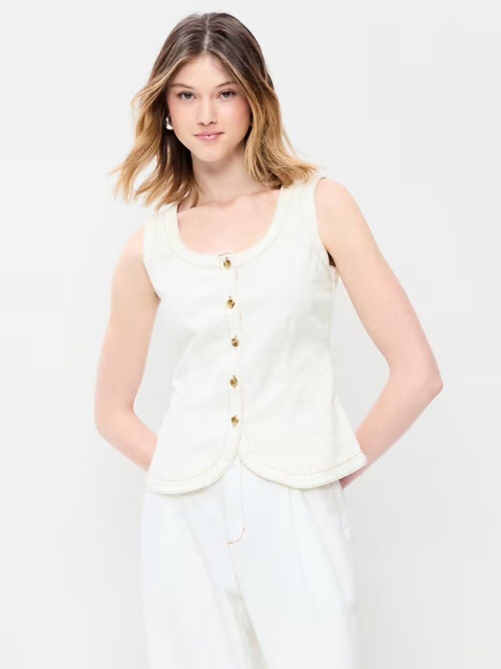 Old Navy Sleeveless Longline Denim Vest in Cream XL